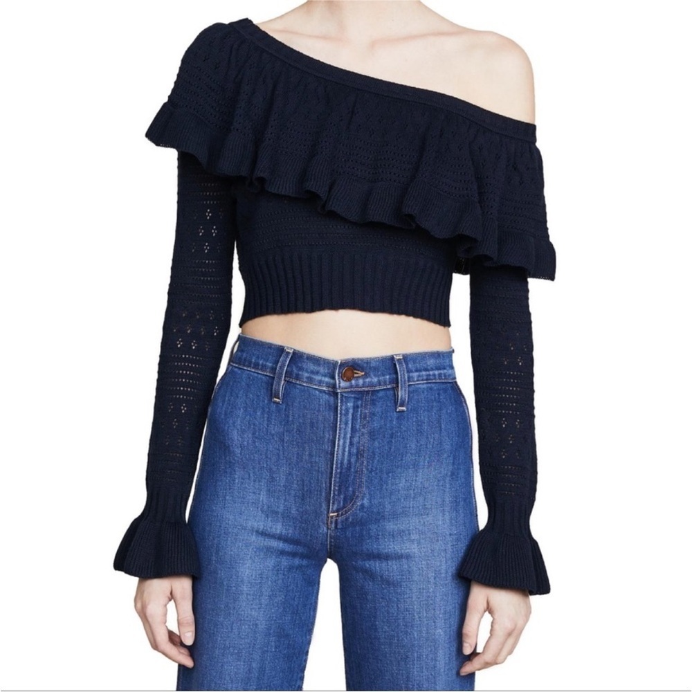 LoveShackFancy Rory Off the Shoulder Knit Ruffle Sweater - Picture 4 of 15